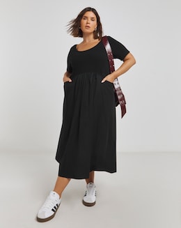 Simply Be Black Jersey Poplin Mix Apron Dress With Pockets