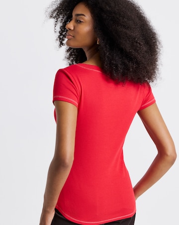 Red Scoop Neck Henley Tee