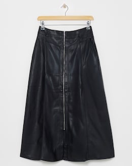 Black A-Line Zip PU Leather Look Maxi Skirt