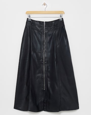 Black A-Line Zip PU Leather Look Maxi Skirt