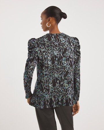 Multi Print Ruched Sleeve Top