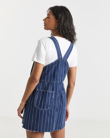 Simply Be Blue Striped Denim Dungaree Mini Dress