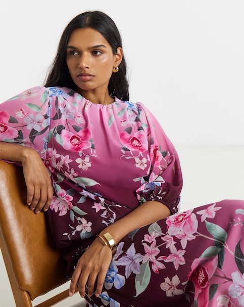 Joanna Hope Bubble Hem Floral Blouse