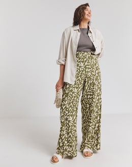 Green Animal Print Wide Leg Trousers