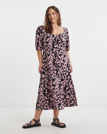 Simply Be Supersoft Floral Print Sweetheart Neck Midi Dress