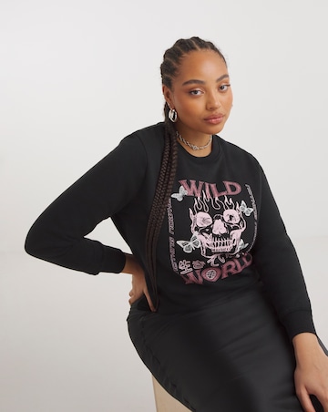 Black Wild World Slogan Sweatshirt