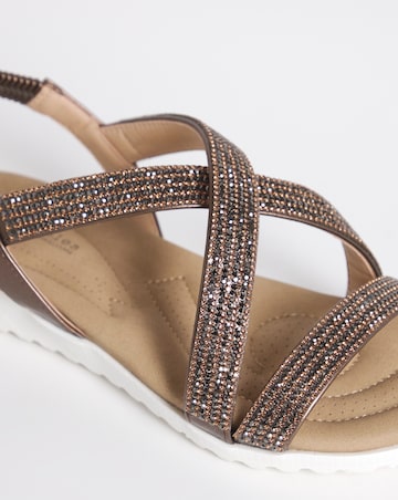 Heavenly Soles Breeze Low Wedge Comfort Diamante Sandals - Wide Fit (E)