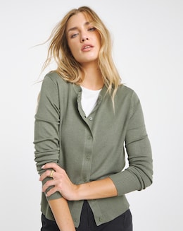 Eversoft Khaki Crew Neck Cardigan
