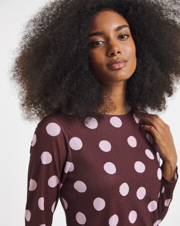 Burgundy And Pink Spot Print Mesh Midi Dress