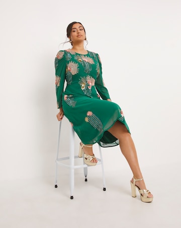 Joanna Hope Peacock Green Deco Beaded Midi Dress