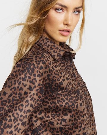 Leopard Print Suedette Shift Shirt Dress