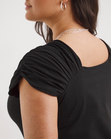 Black Ruched Sleeve Top
