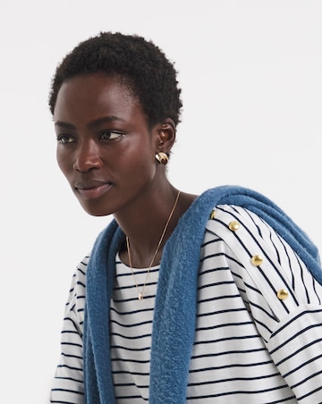 Stripe Button Shoulder Longline Top