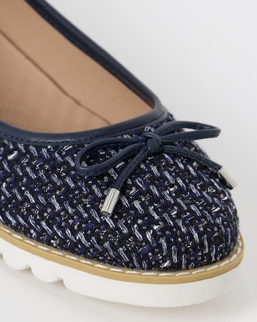 Cushion Walk Navy Bow Detail Boucle Ballerinas - Extra Wide Fit (EEE)