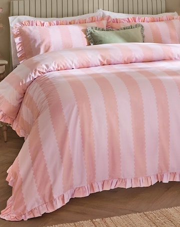 Wylder Birdie Stripe Cotton Blend Ruffle Duvet Set