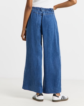 Simply Be Mid Blue Pleat Detail Lyocell Wide Leg Jeans