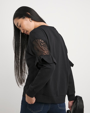 Black Lace Sleeve Detail Sweatshirt