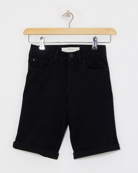 24/7 Black Knee Denim Shorts