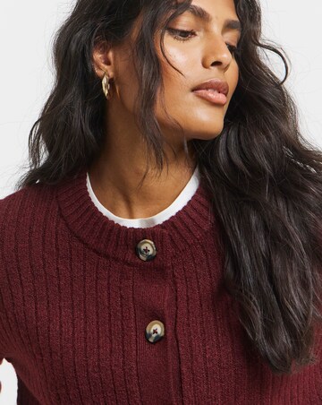 Cosy Yarn Wine Crew Neck Ribbed Cardigan