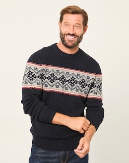 FatFace Snowflake Christmas Jumper (Regular &amp; Tall) - Navy