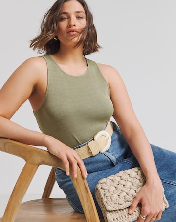 Simply Be Khaki Acid Wash Ribbed Bodysuit