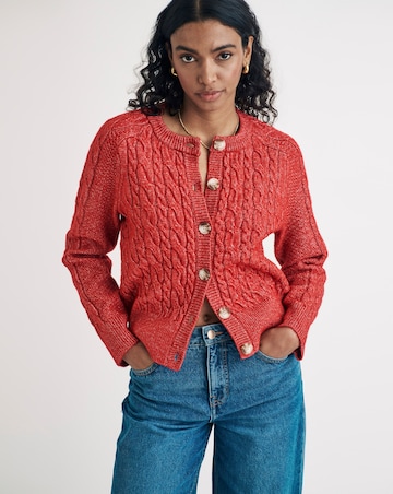 Nobody's Child Red Crew Neck Chunky Cable Cardigan