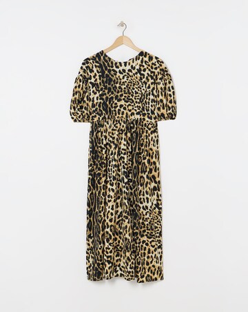 Leopard Print Bow Detail Waffle Midi Dress