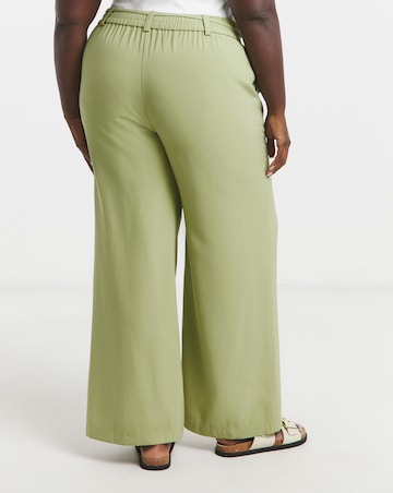Simply Be Olive Tie Waist Belt Twill Wide Leg Trousers