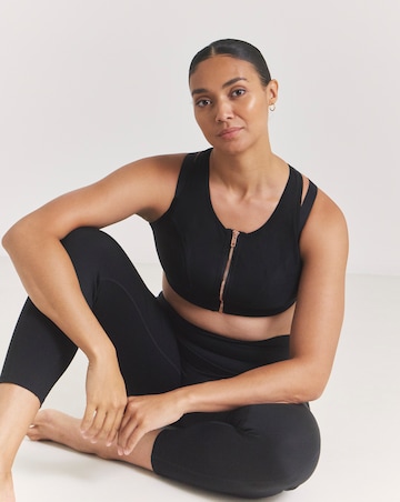 Figleaves Two Layer Zip Front Sports Bra (B-F) Black