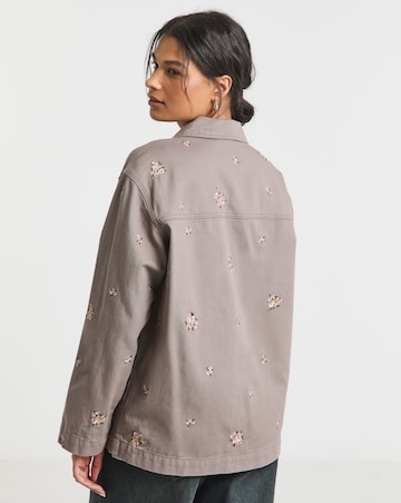 Simply Be Neutral Floral Embroidered Utility Shacket