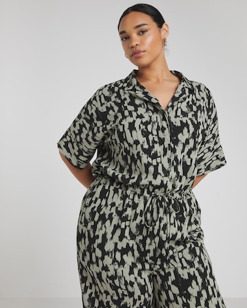 Green Print Button Through Utility Jumpsuit With Pockets