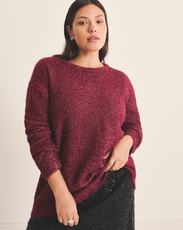 Simply Be Burgundy Tinsel Knit Bow Back Jumper
