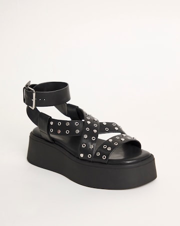 Simply Be Ruby Studded Cross Strap Flatform Sandals - Extra Wide Fit (EEE)