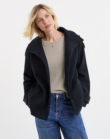 Navy Funnel Neck Short Jacket