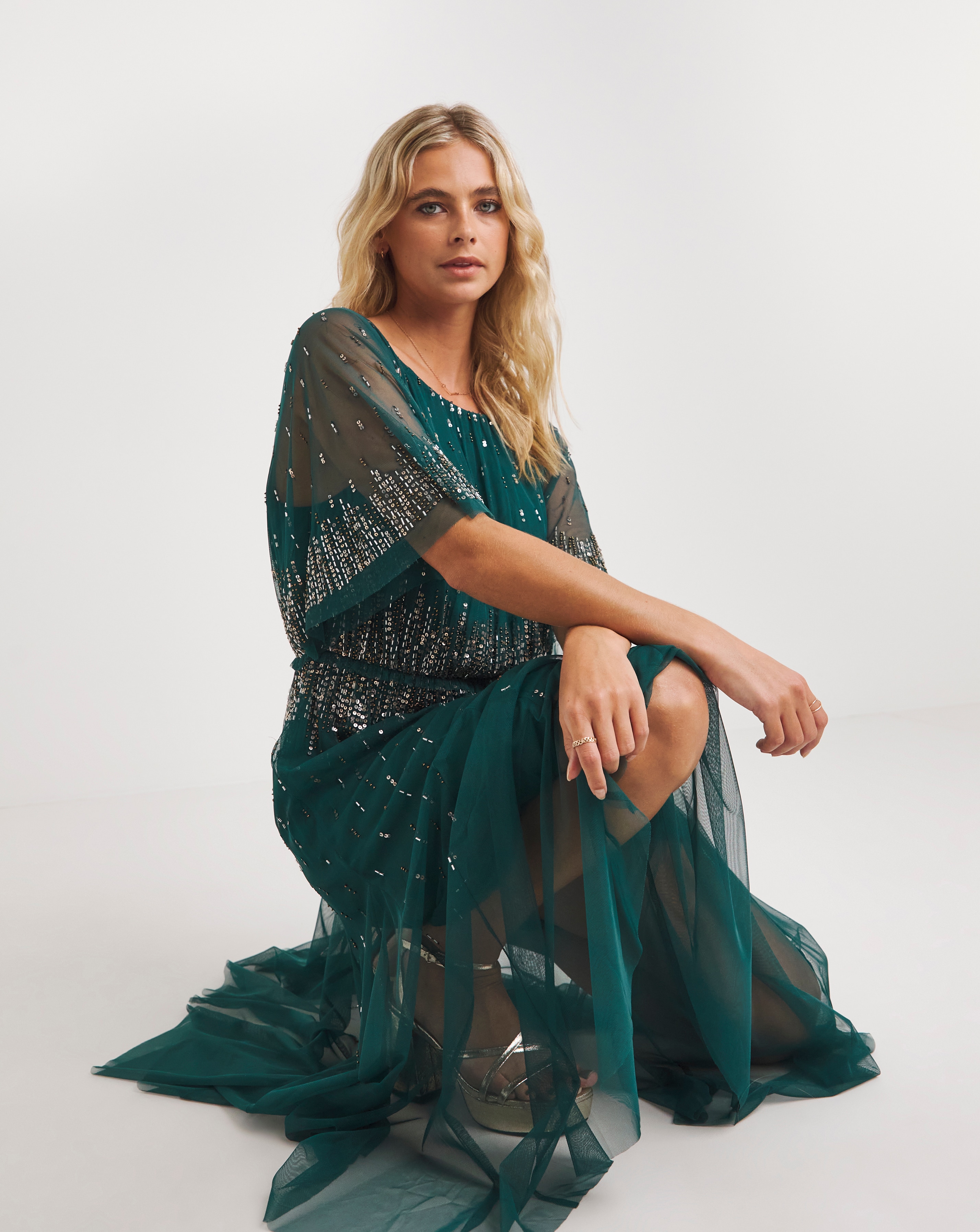 joanna hope beaded maxi dress Soulmates C9126 Silk Beaded Tea Length Dress with Bolero Jacket Set (Capsule2), Champagne / L main image 0
