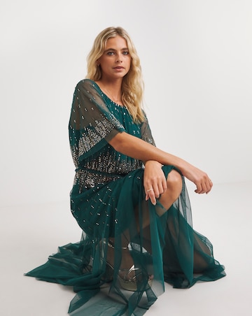 Joanna Hope Green Linear Beaded Maxi Dress