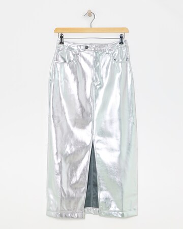 Metallic PU Leather Look Column Maxi Skirt