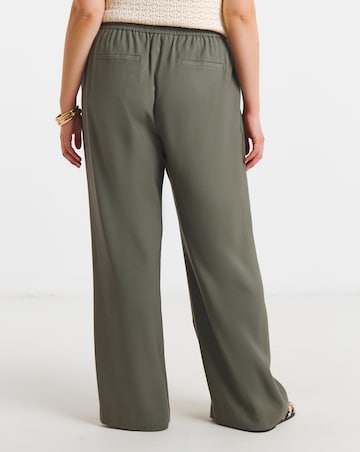 Twill Drawstring Wide Leg Trousers