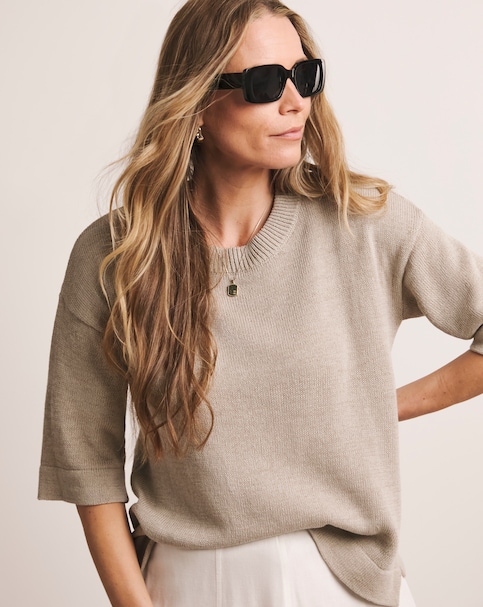 Anthology Stone Linen Mix Short Sleeve Jumper