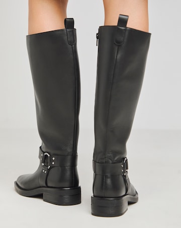 Dewey Leather Harness Detail Western Biker Boots - Wide Fit (E) & Curvy Calf
