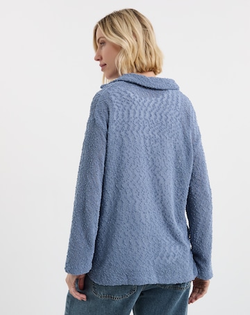 Boucle V-Neck Collared Long Sleeve Top