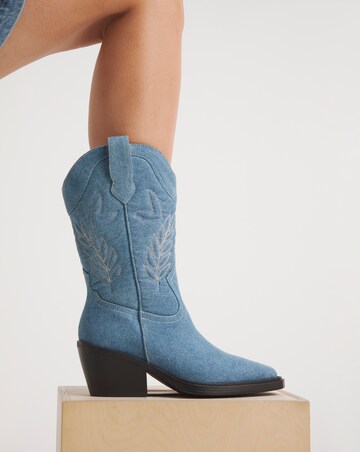 Bobbie Calf Western Boots Denim Wide E Fit Standard Calf