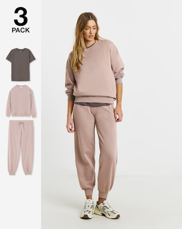 Simply Be Black & Choc Ultimate 3 Set Pack of T-Shirt, Sweatshirt and Jogger