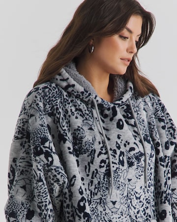 Oversized Leopard Print Fleece Hooded Lounge Dress