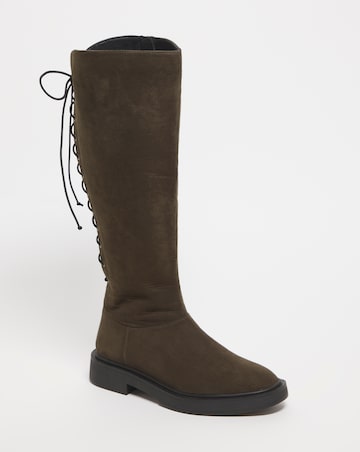 Bonn Lace Up Back Flat Knee High Boots - Extra Wide Fit (EEE) & Standard Calf