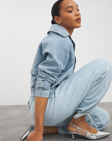 Simply Be Light Wash Tie Detail Wide Leg Denim Parachute Jeans