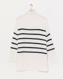 Mono Stripe Longline Roll Neck Jumper