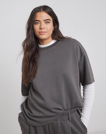Simply Be Slate Grey Luxe Modal Short Sleeve Sweatshirt