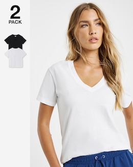Black &amp; White 2 Pack Longline V Neck T-Shirts