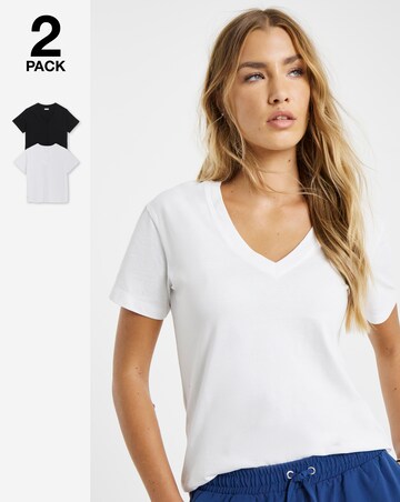 Black & White 2 Pack Longline V Neck T-Shirts